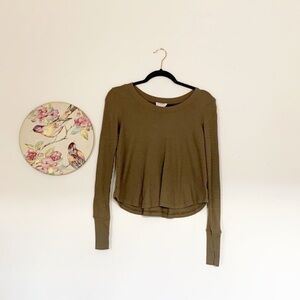 LA Hearts Waffle Knot Long Sleeve Top Shirt with Thumb Holes
